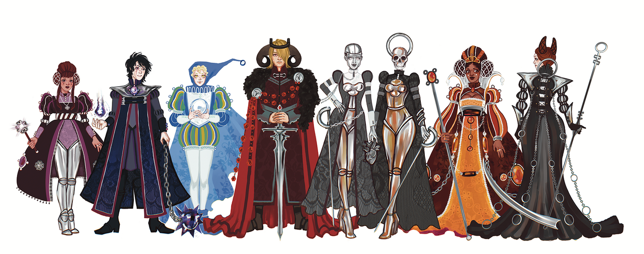 Original character lineup, inspired by jewelry. iPad Procreate, 2022.